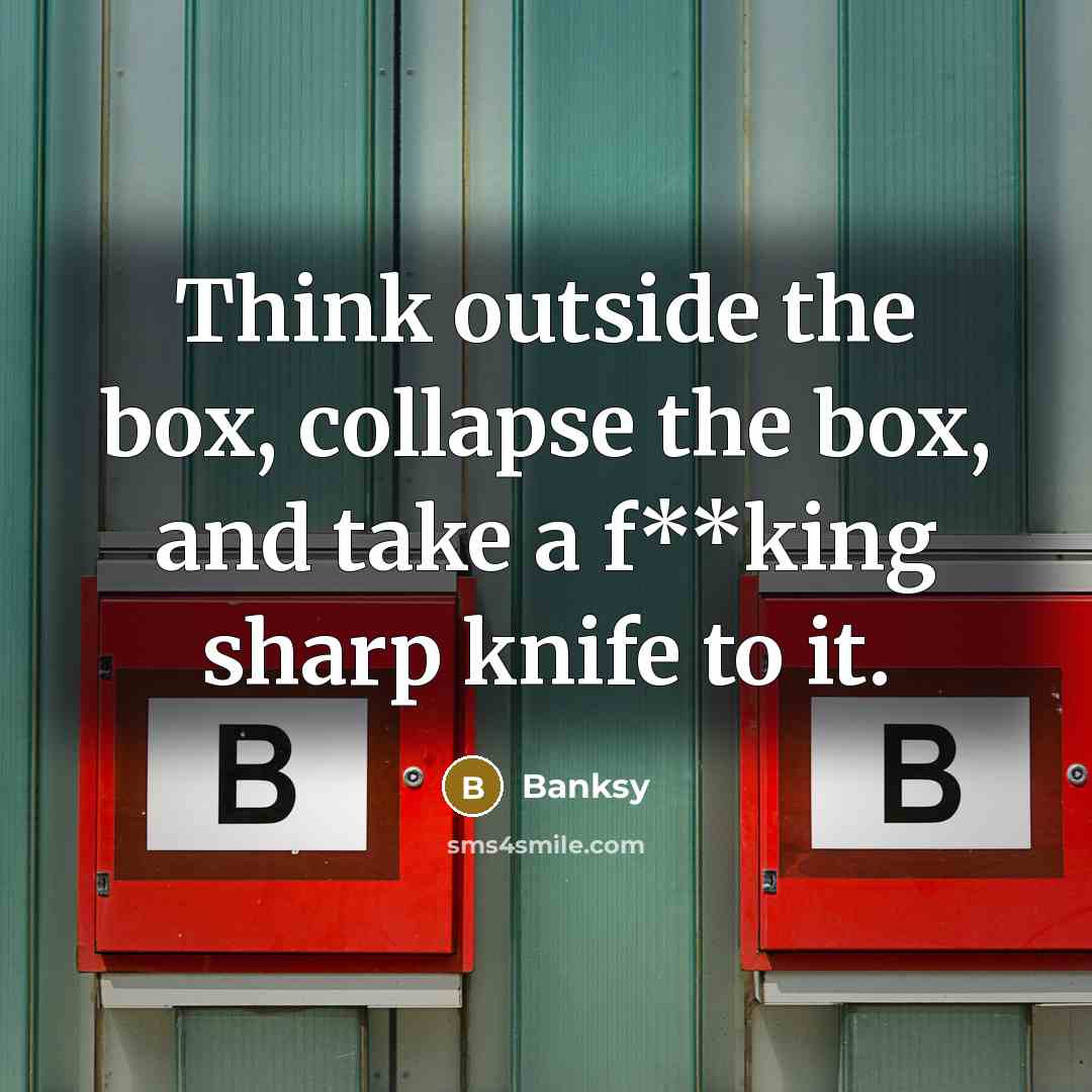 “Think outside the box, collapse the box, and take a f**king sharp knife to it.” quote by Banksy