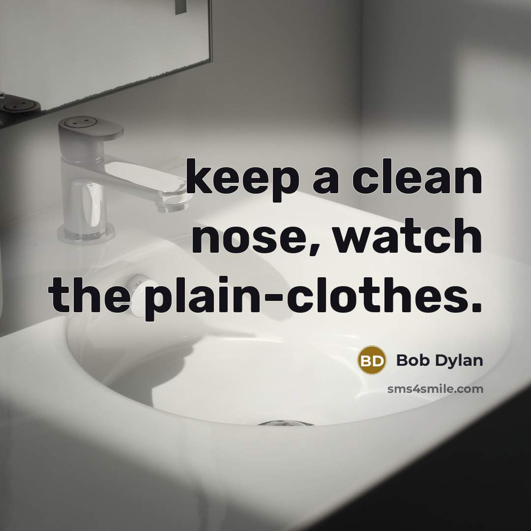 “keep a clean nose, watch the plain-clothes.” quote by Bob Dylan