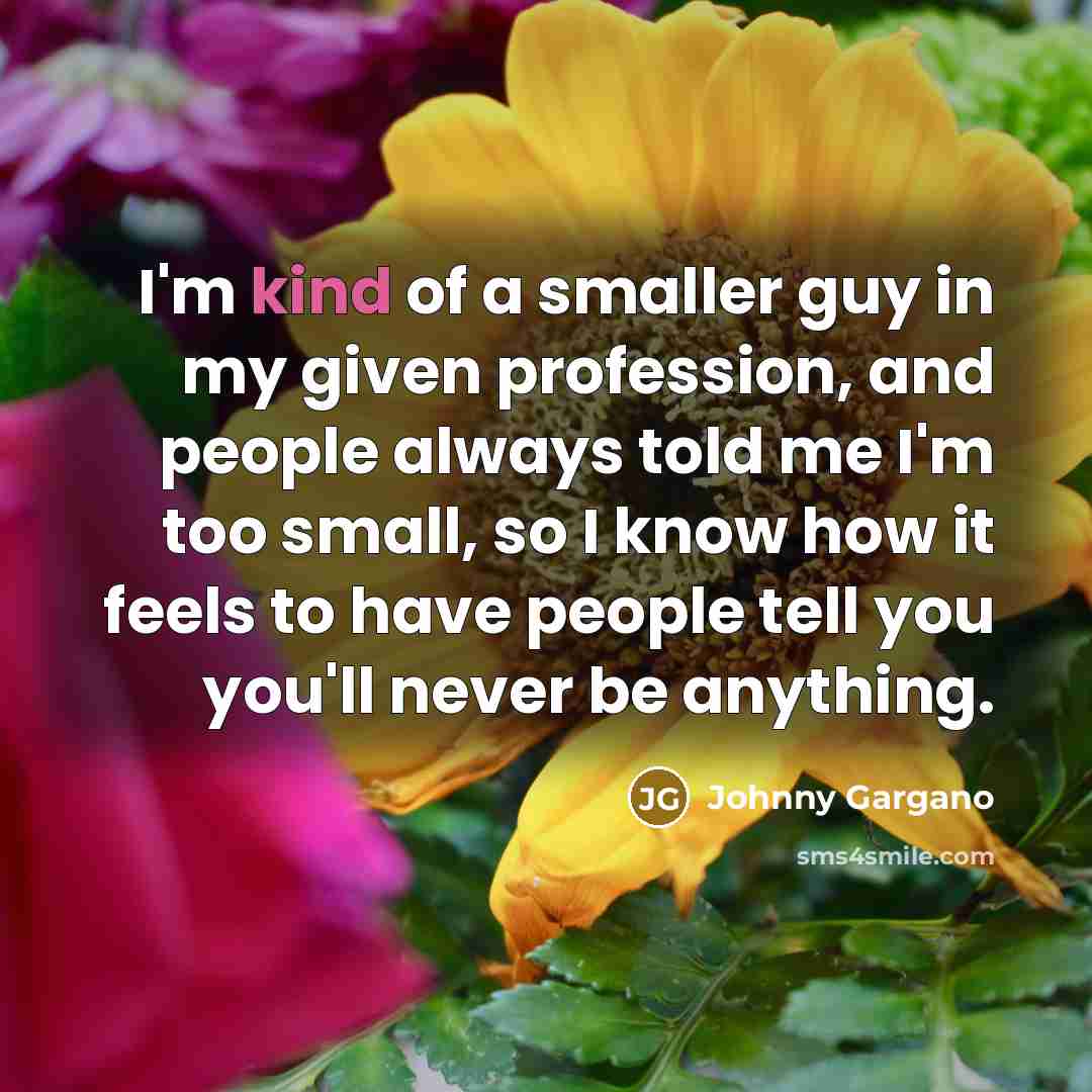 “I'm kind of a smaller guy in my given profession, and people always told me I'm too small, so I know how it feels to have people tell you you'll never be anything.” quote by Johnny Gargano
