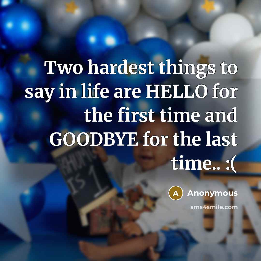 “Two hardest things to say in life are HELLO for the first time and GOODBYE for the last time.. :(” quote by Anonymous