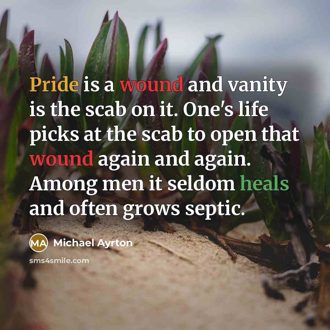 “Pride is a wound and vanity is the scab on it. One's life picks at the scab to open that wound again and again. Among men it seldom heals and often grows septic.” quote by Michael Ayrton