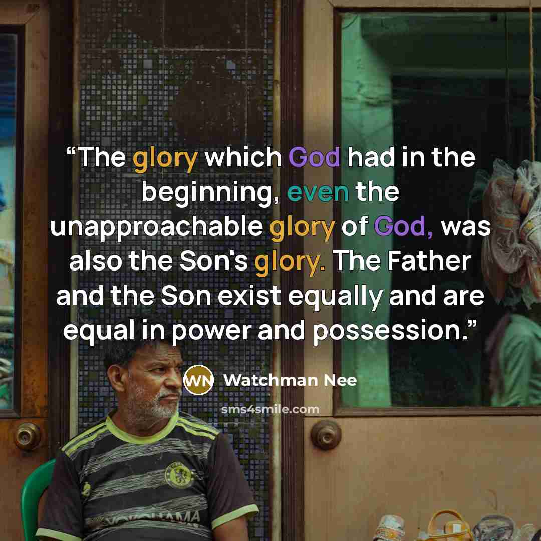“The glory which God had in the beginning, even the unapproachable glory of God, was also the Son's glory. The Father and the Son exist equally and are equal in power and possession.” quote by Watchman Nee