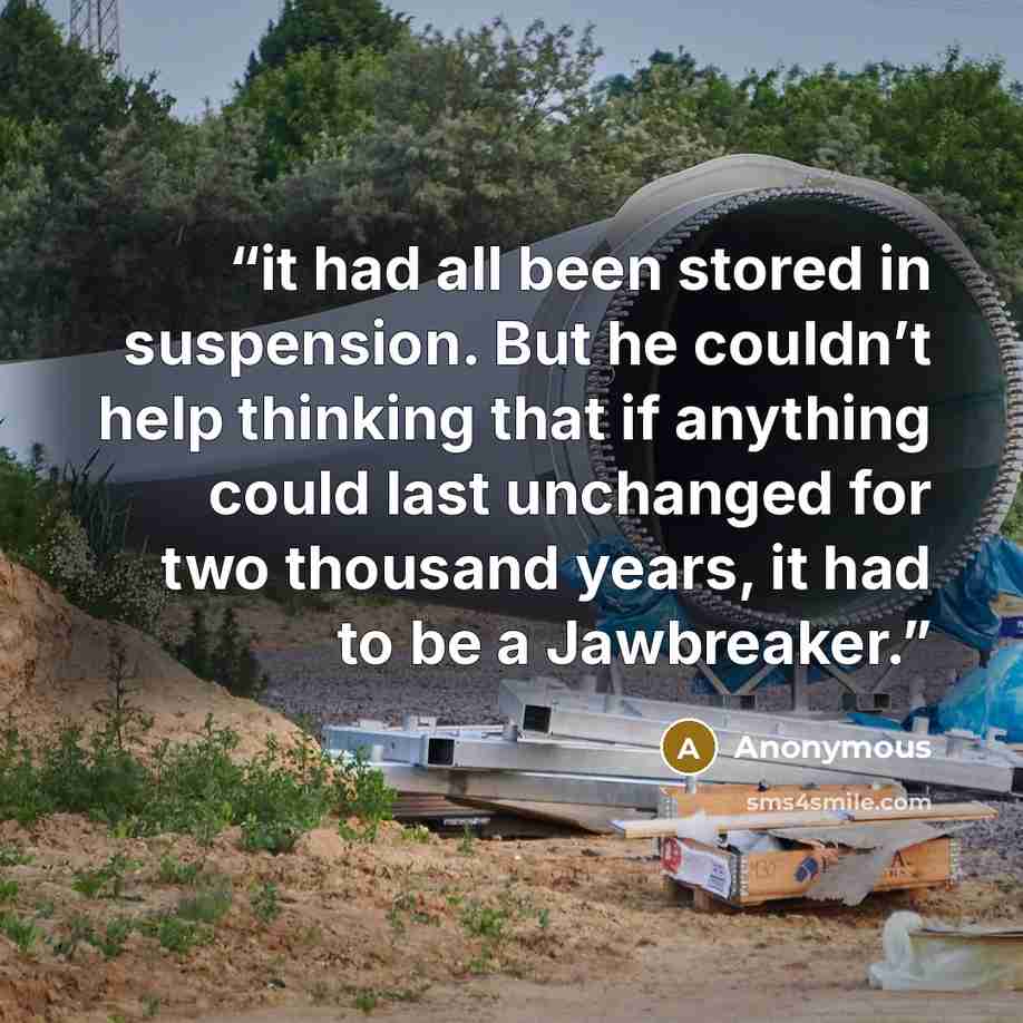 “it had all been stored in suspension. But he couldn’t help thinking that if anything could last unchanged for two thousand years, it had to be a Jawbreaker.” quote by Anonymous