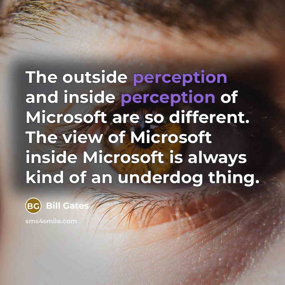 “The outside perception and inside perception of Microsoft are so different. The view of Microsoft inside Microsoft is always kind of an underdog thing.” quote by Bill Gates