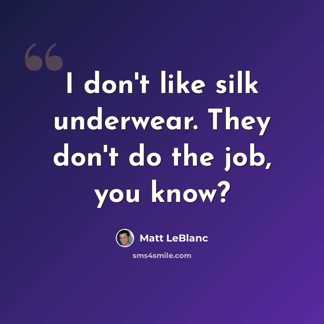 “I don't like silk underwear. They don't do the job, you know?” quote by Matt LeBlanc
