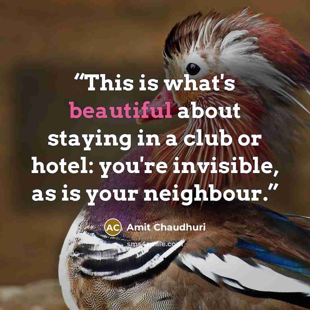 “This is what's beautiful about staying in a club or hotel: you're invisible, as is your neighbour.” quote by Amit Chaudhuri