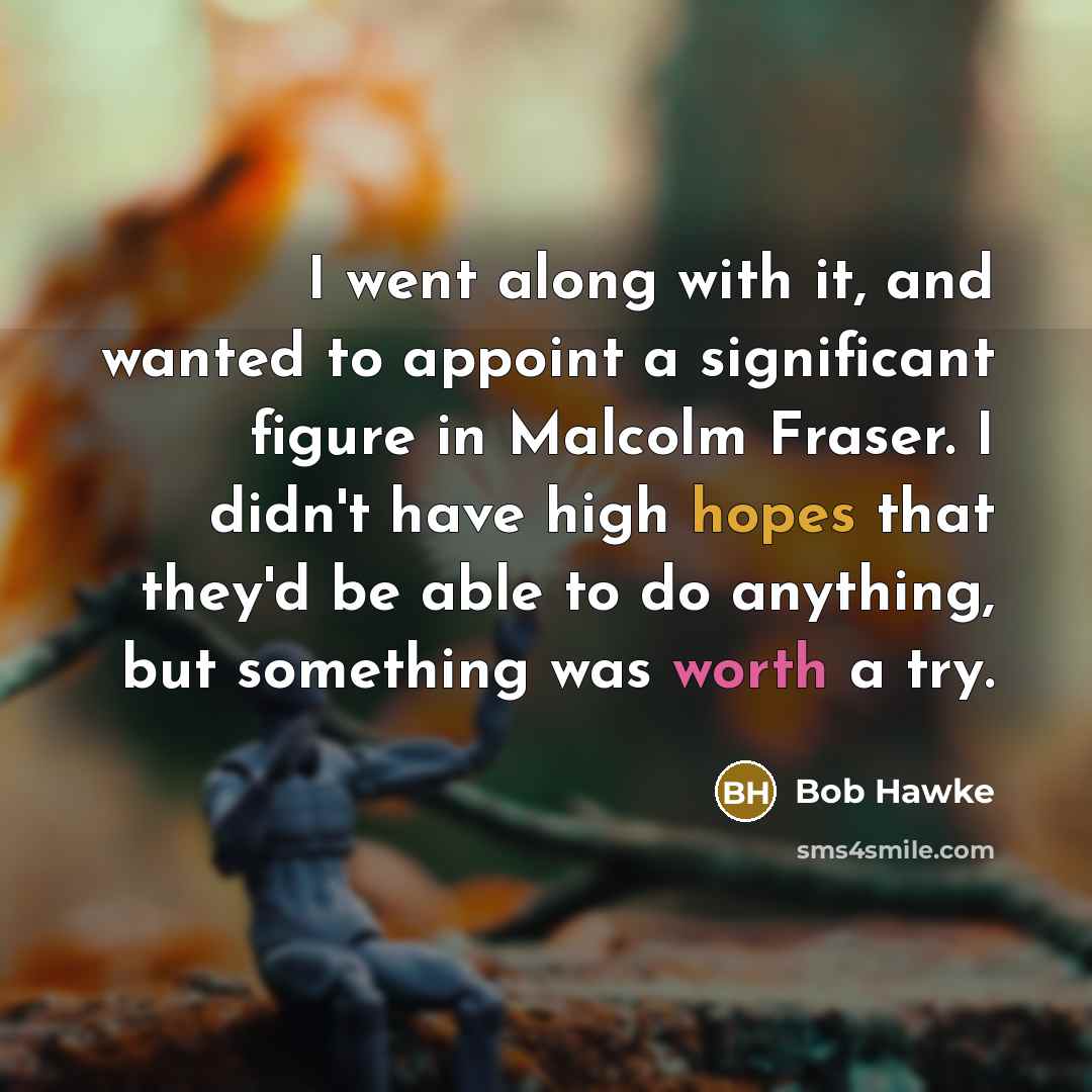 “I went along with it, and wanted to appoint a significant figure in Malcolm Fraser. I didn't have high hopes that they'd be able to do anything, but something was worth a try.” quote by Bob Hawke