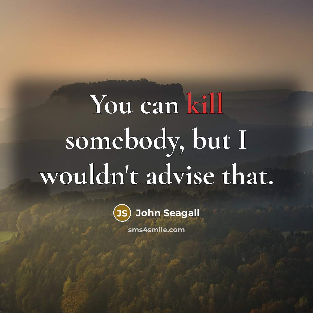 “You can kill somebody, but I wouldn't advise that.” quote by John Seagall