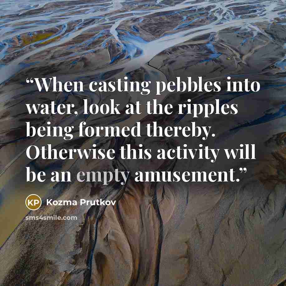 “When casting pebbles into water, look at the ripples being formed thereby. Otherwise this activity will be an empty amusement.” quote by Kozma Prutkov