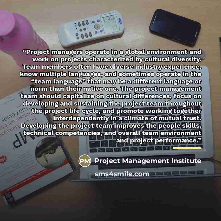 “Project managers operate in a global environment and work on projects characterized by cultural diversity. Team members often have diverse industry experience, know multiple languages, and sometimes operate in the “team language” that may be a different language or norm than their native one. The…” quote by Anonymous