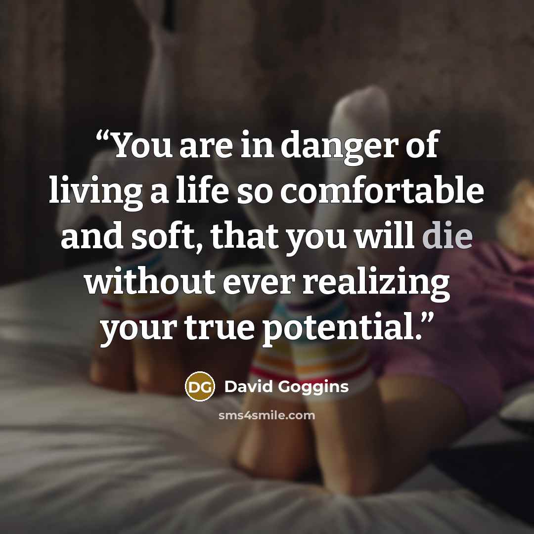 “You are in danger of living a life so comfortable and soft, that you will die without ever realizing your true potential.” quote by David Goggins