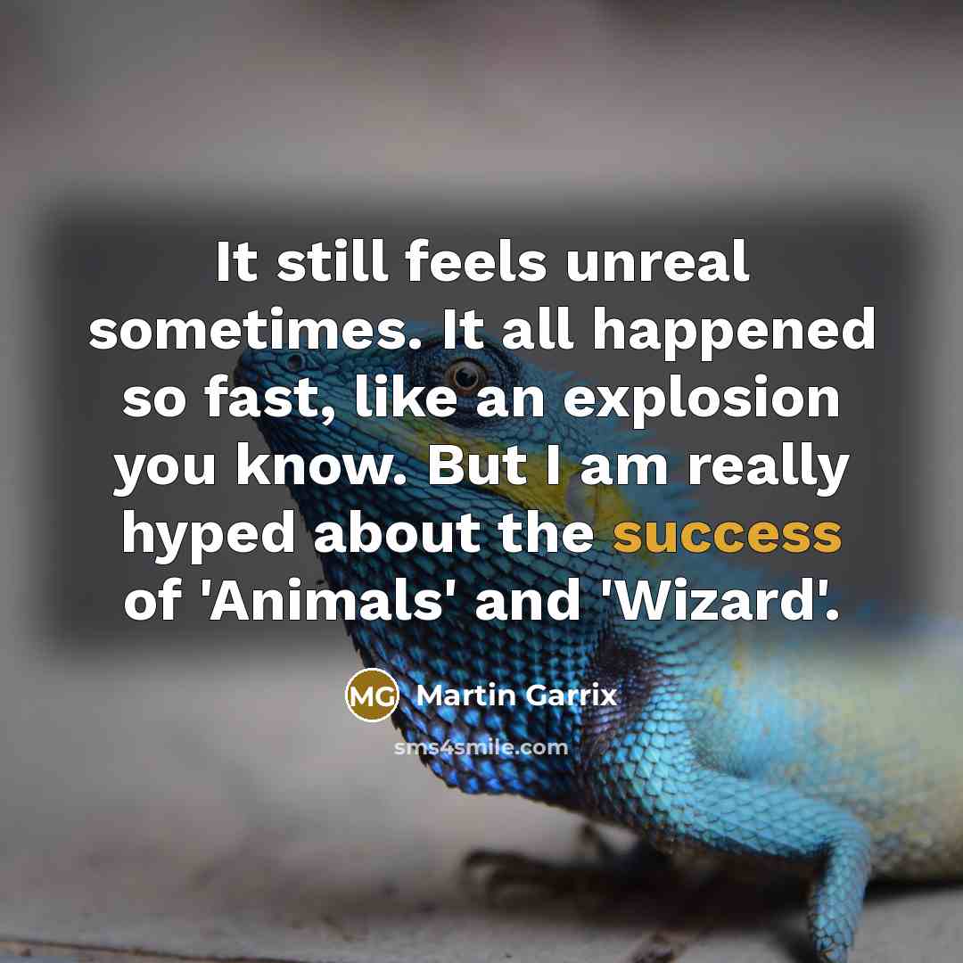 “It still feels unreal sometimes. It all happened so fast, like an explosion you know. But I am really hyped about the success of 'Animals' and 'Wizard'.” quote by Martin Garrix