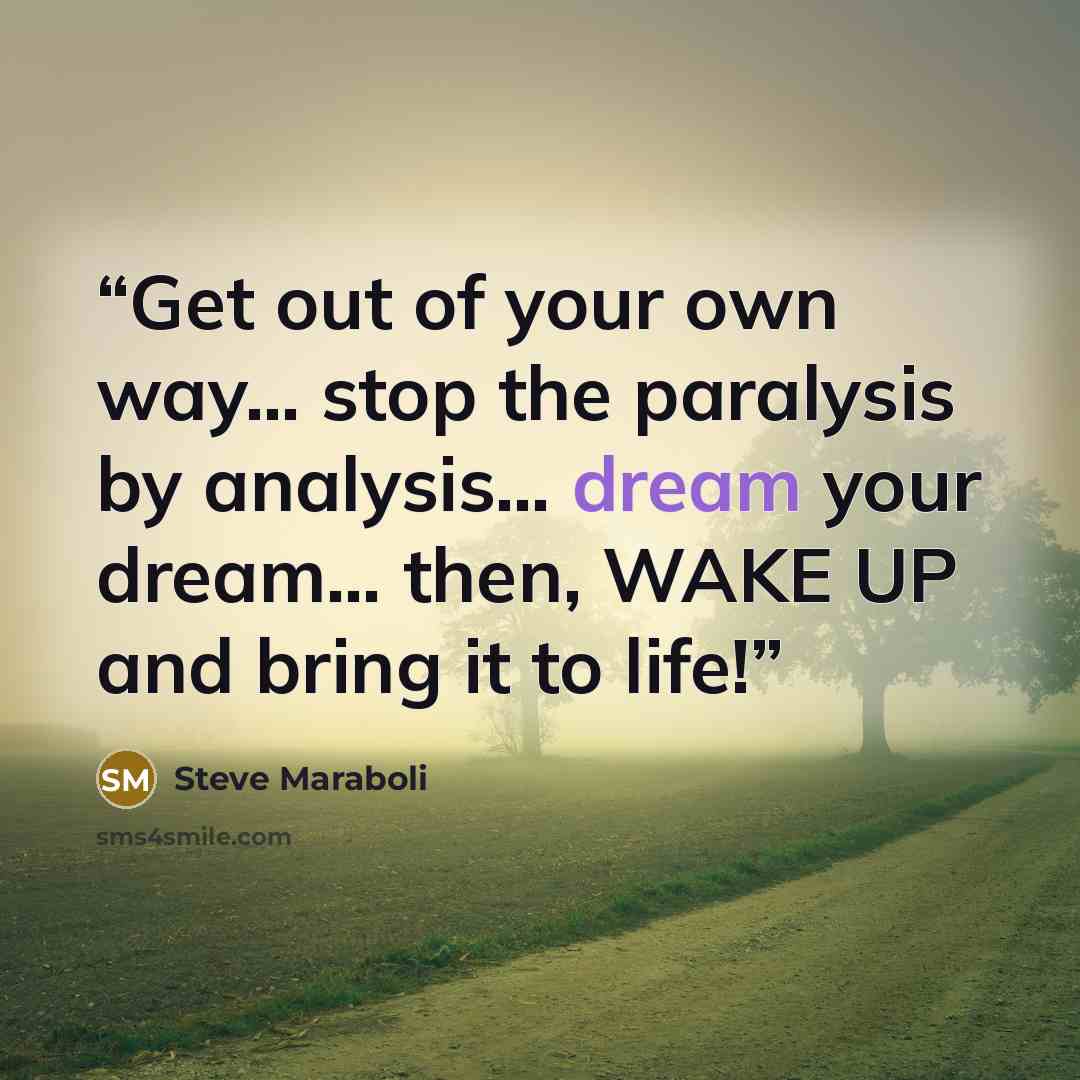 “Get out of your own way… stop the paralysis by analysis… dream your dream… then, WAKE UP and bring it to life!” quote by Steve Maraboli