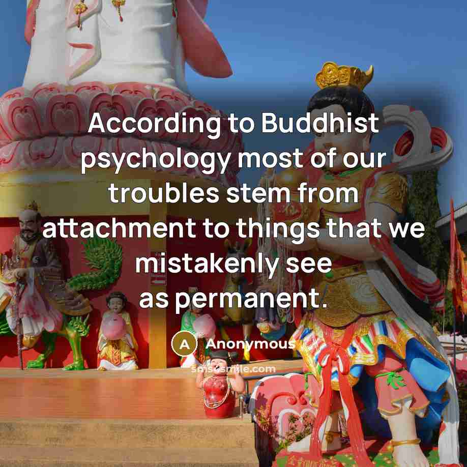 “According to Buddhist psychology most of our troubles stem from attachment to things that we mistakenly see as permanent.” quote by Anonymous