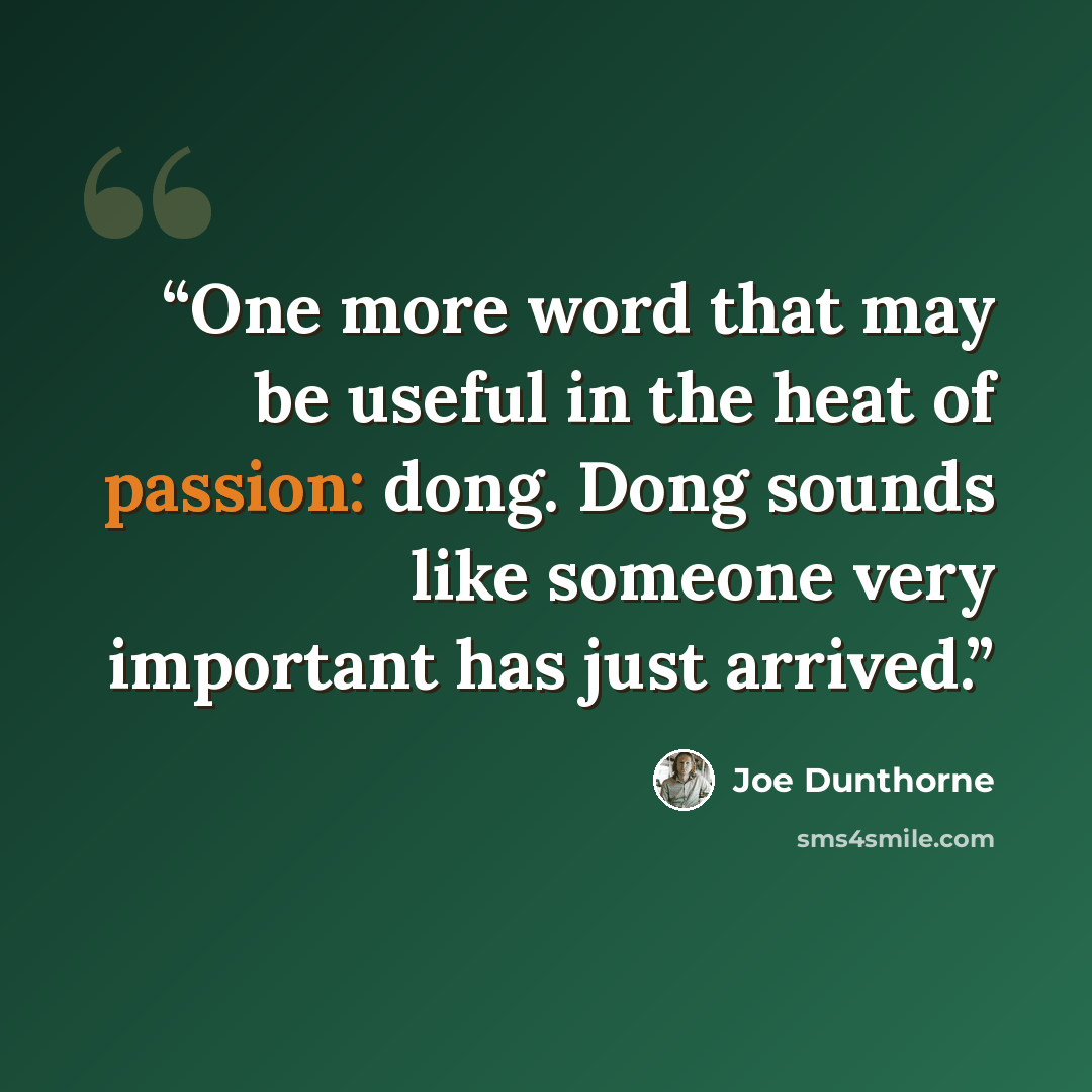 “One more word that may be useful in the heat of passion: dong. Dong sounds like someone very important has just arrived.” quote by Joe Dunthorne