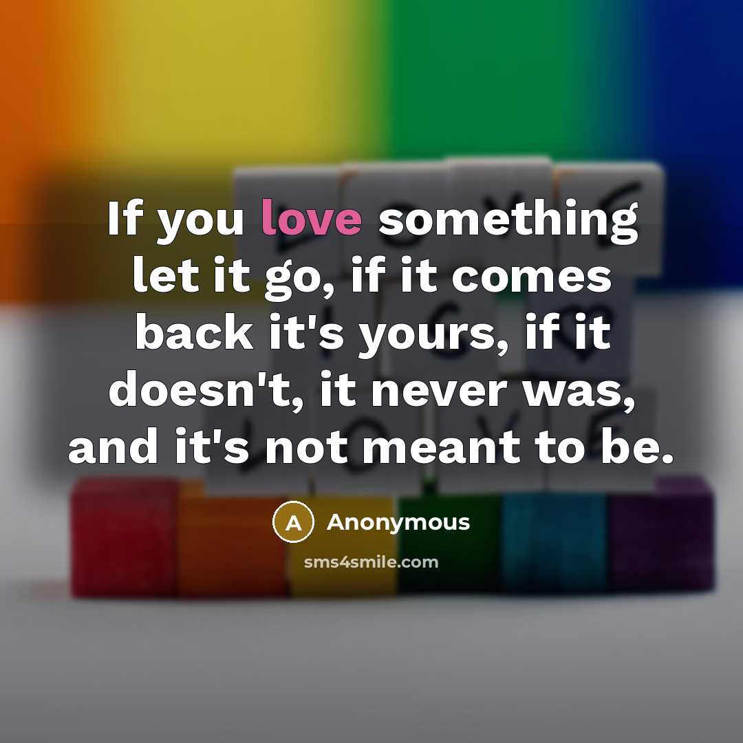 “If you love something let it go, if it comes back it's yours, if it doesn't, it never was, and it's not meant to be.” quote by Anonymous