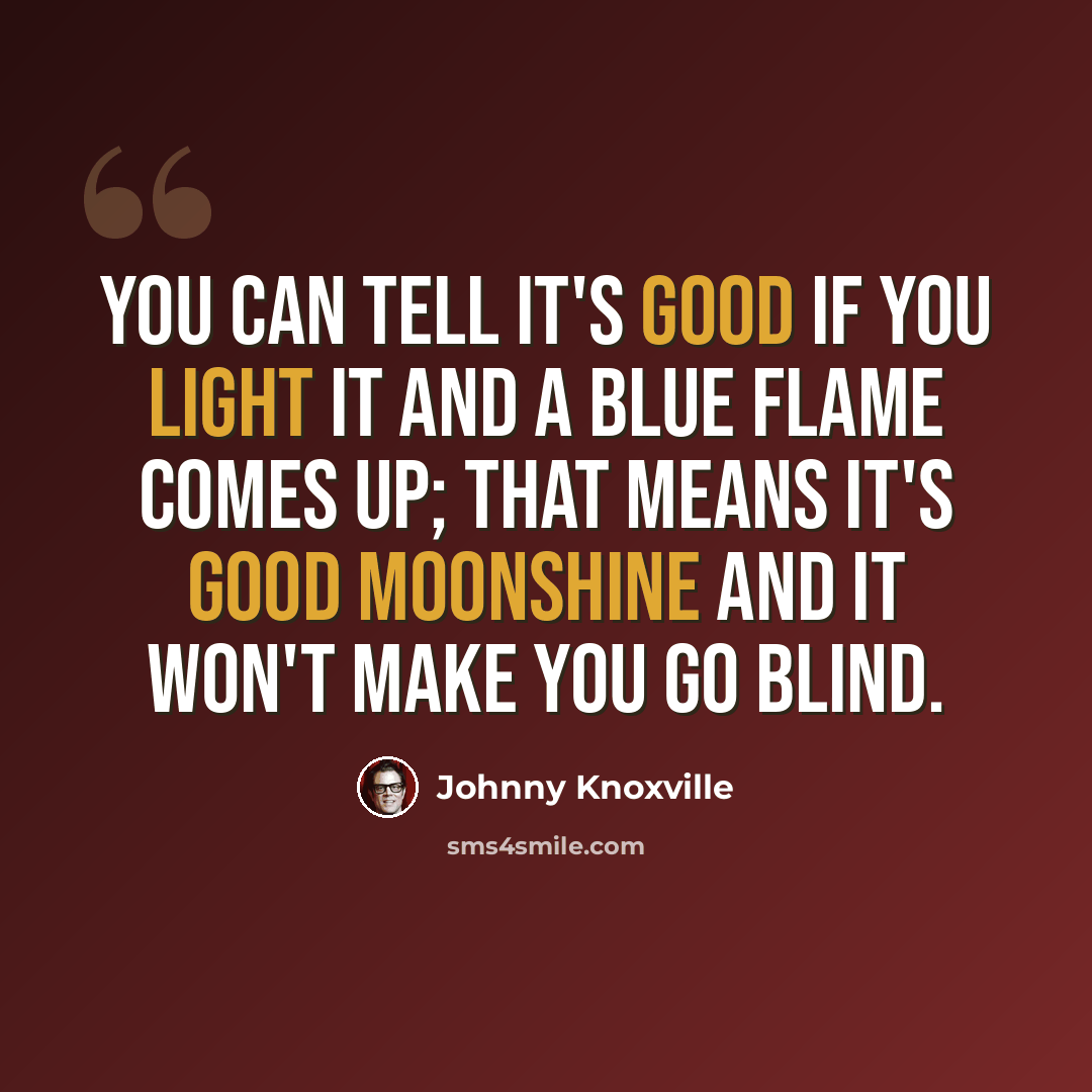“You can tell it's good if you light it and a blue flame comes up; that means it's good moonshine and it won't make you go blind.” quote by Johnny Knoxville