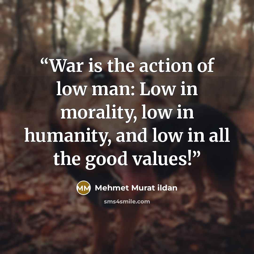 “War is the action of low man: Low in morality, low in humanity, and low in all the good values!” quote by Mehmet Murat ildan
