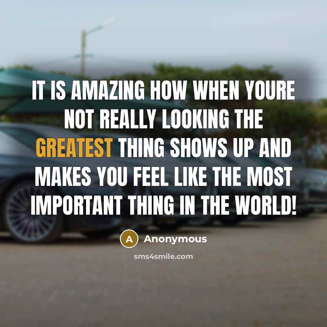 “It is amazing how when youre not really looking the greatest thing shows up and makes you feel like the most important thing in the world!” quote by Anonymous