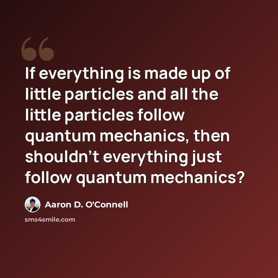 “If everything is made up of little particles and all the little particles follow quantum mechanics, then shouldn't everything just follow quantum mechanics?” quote by Aaron D. O'Connell