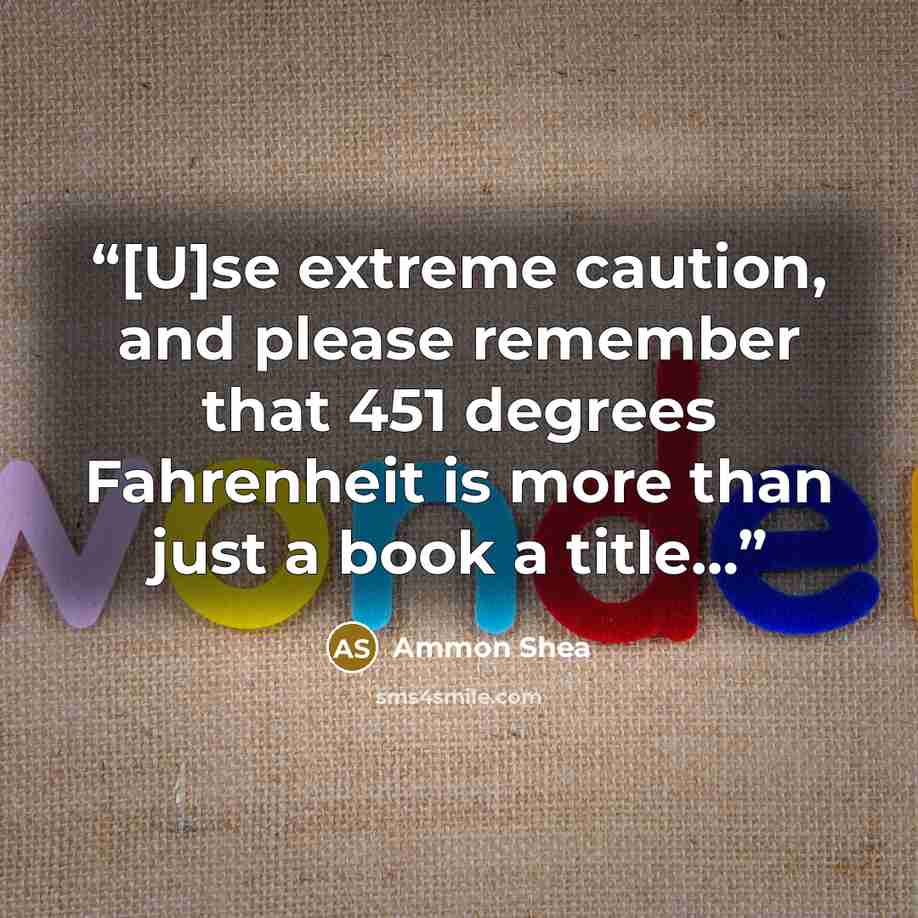 “[U]se extreme caution, and please remember that 451 degrees Fahrenheit is more than just a book a title…” quote by Ammon Shea