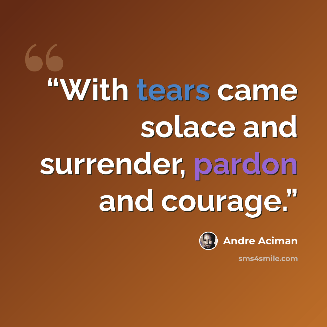 “With tears came solace and surrender, pardon and courage.” quote by André Aciman