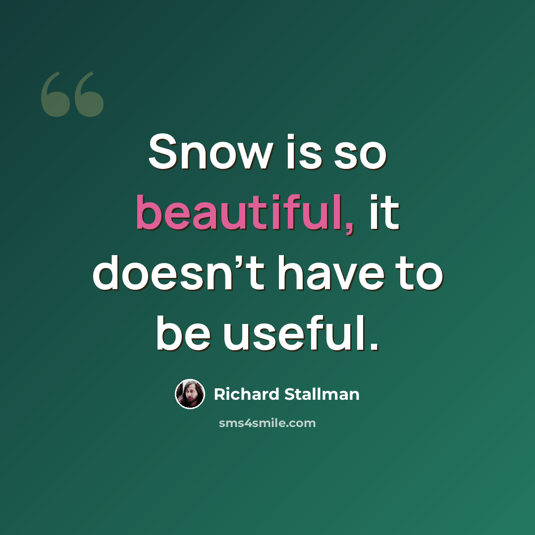 “Snow is so beautiful, it doesn't have to be useful.” quote by Richard Stallman