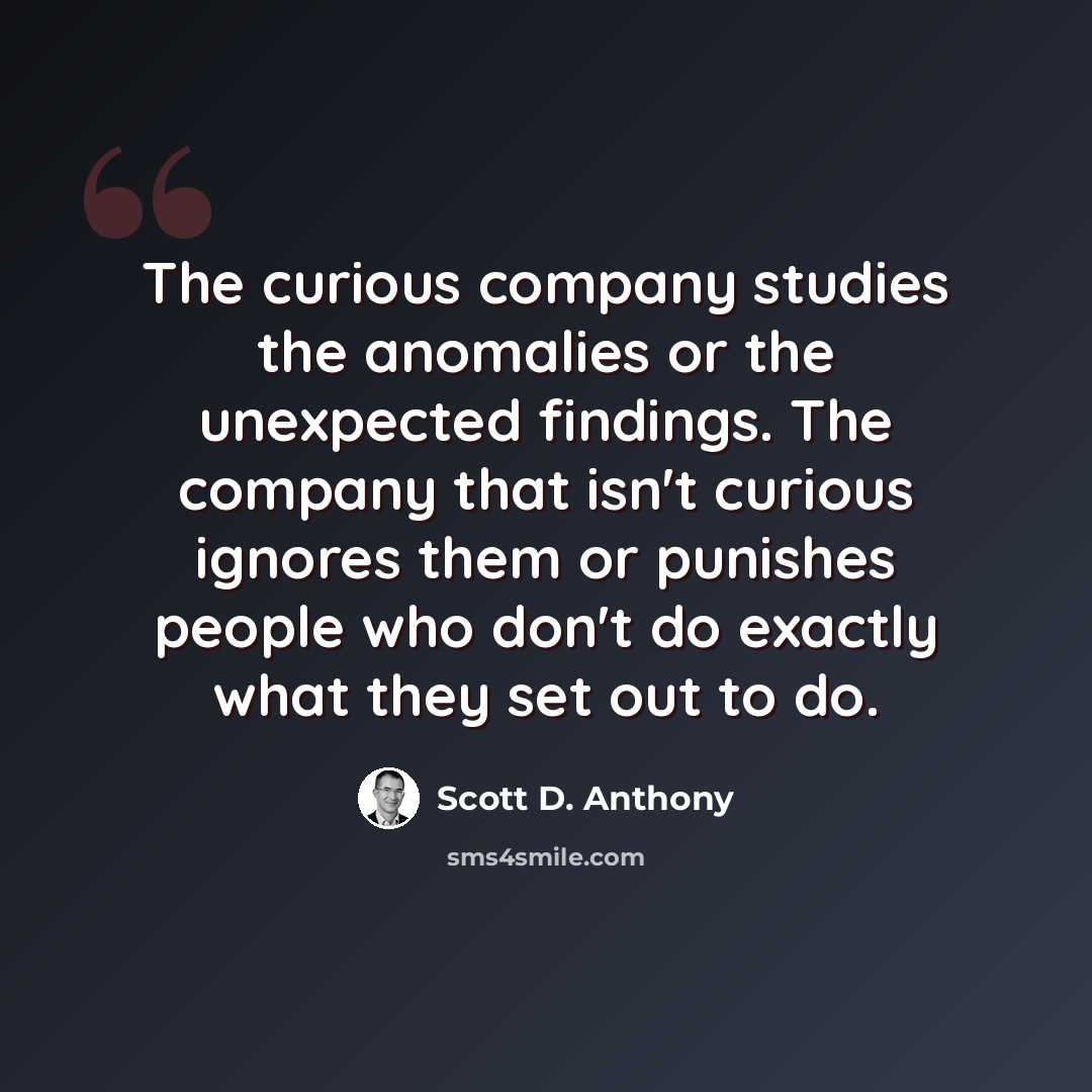 “The curious company studies the anomalies or the unexpected findings. The company that isn't curious ignores them or punishes people who don't do exactly what they set out to do.” quote by Scott D. Anthony