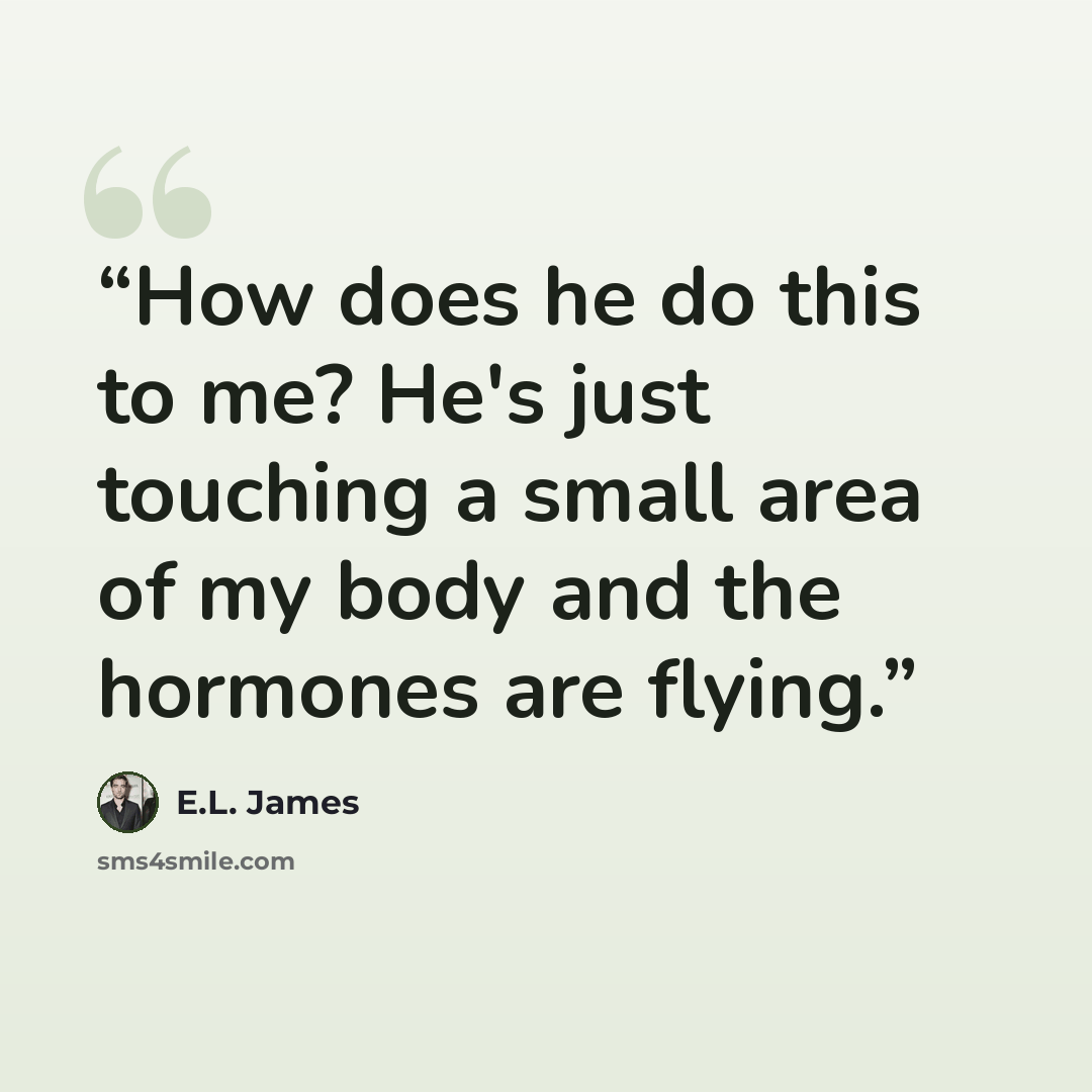 “How does he do this to me? He's just touching a small area of my body and the hormones are flying.” quote by E.L. James