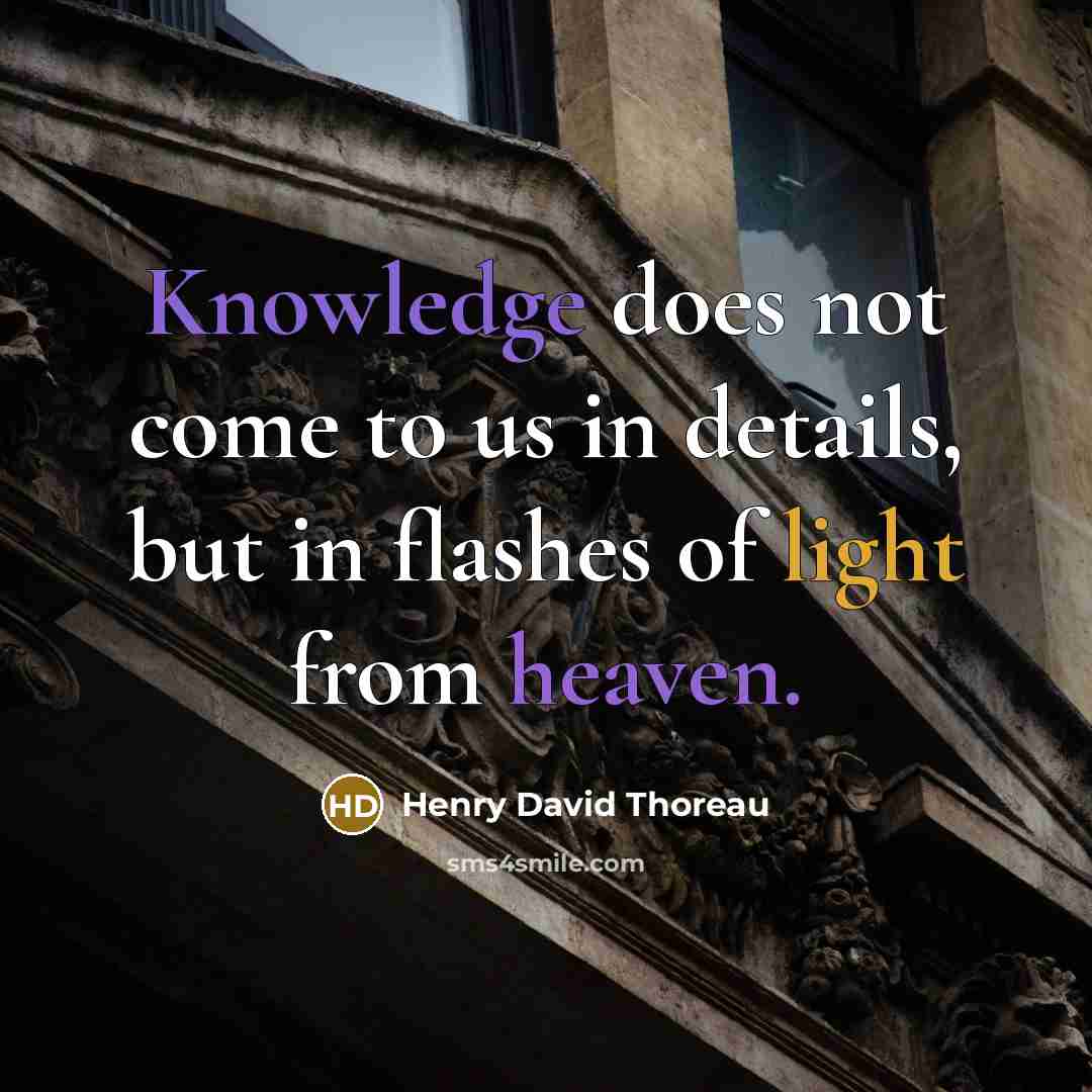 “Knowledge does not come to us in details, but in flashes of light from heaven.” quote by Henry David Thoreau