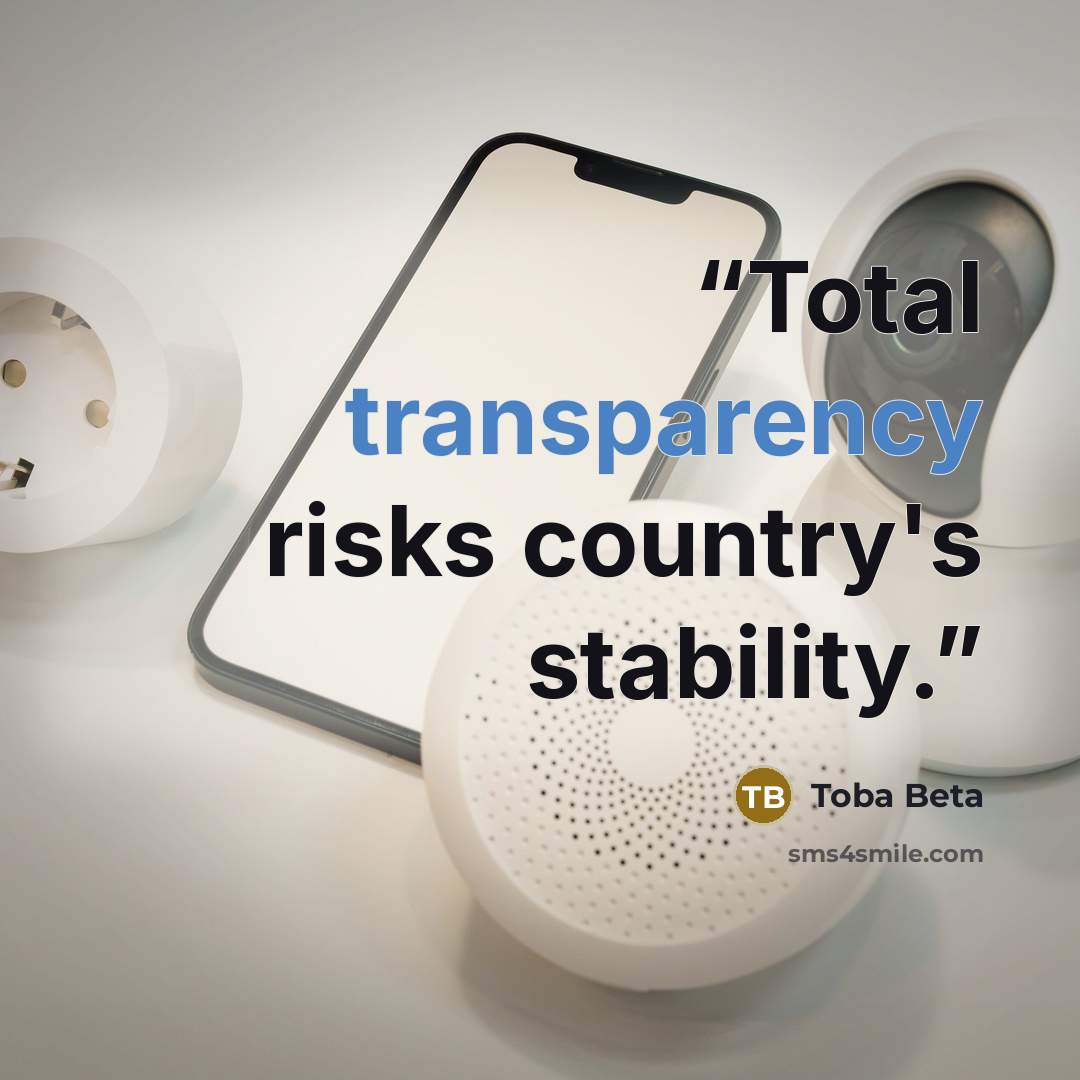 “Total transparency risks country's stability.” quote by Toba Beta