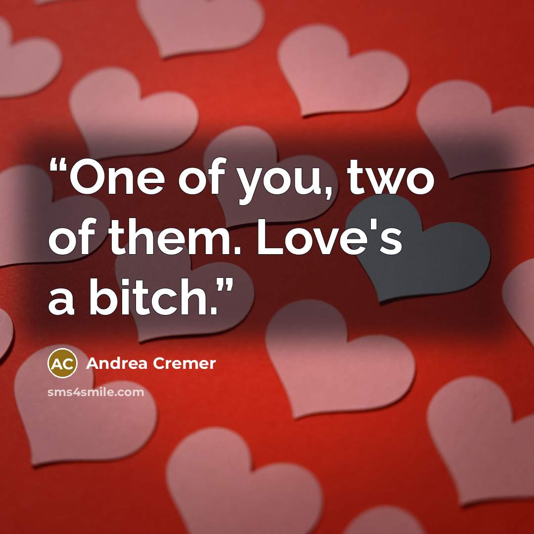 “One of you, two of them. Love's a bitch.” quote by Andrea Cremer