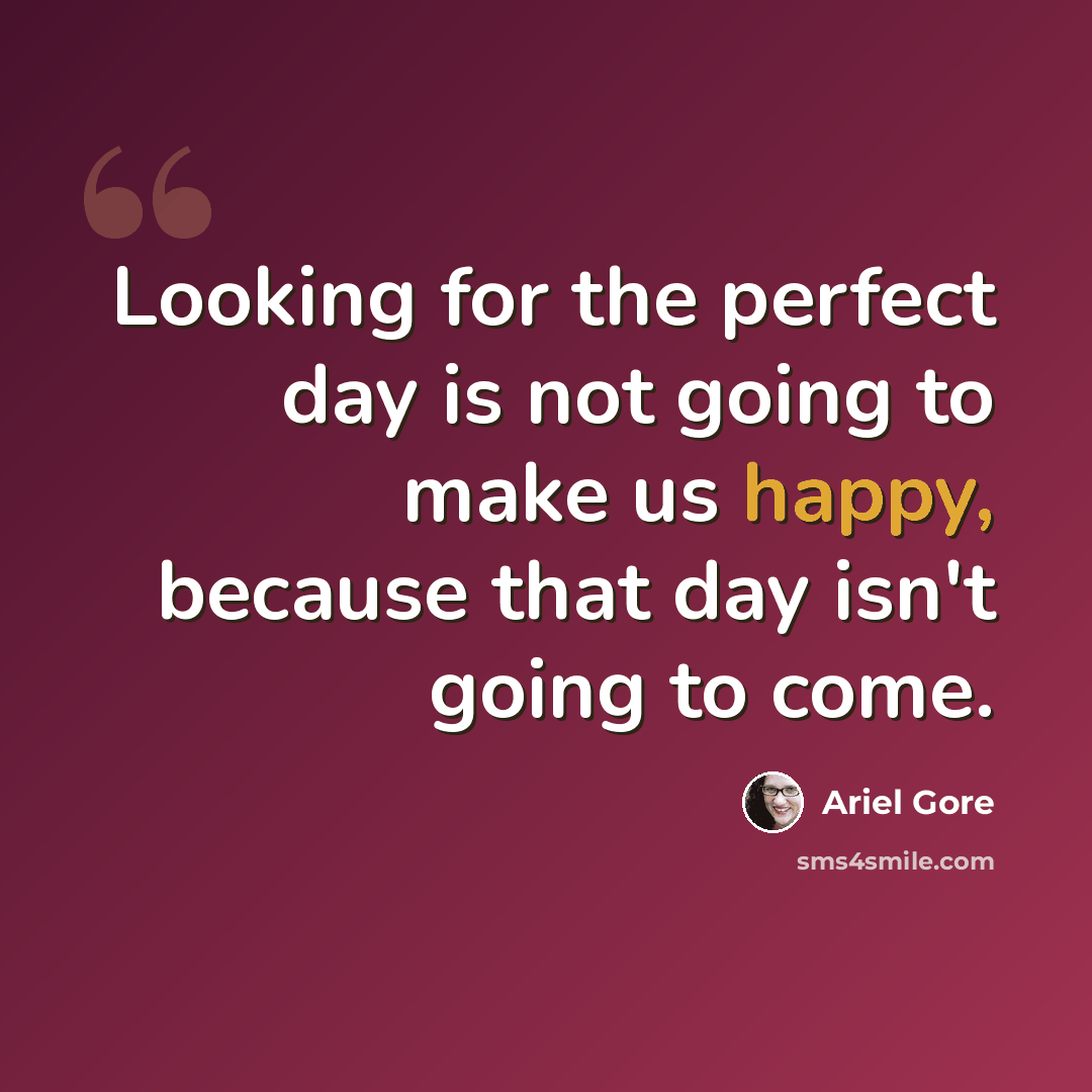 “Looking for the perfect day is not going to make us happy, because that day isn't going to come.” quote by Ariel Gore