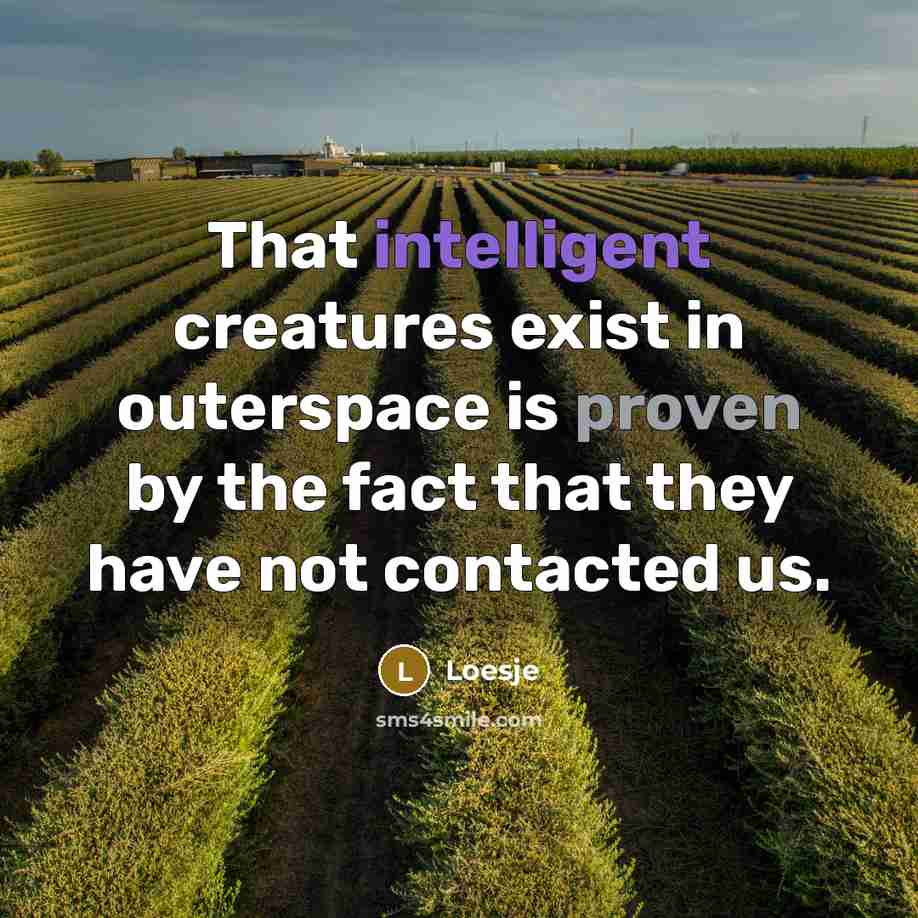 “That intelligent creatures exist in outerspace is proven by the fact that they have not contacted us.” quote by Loesje