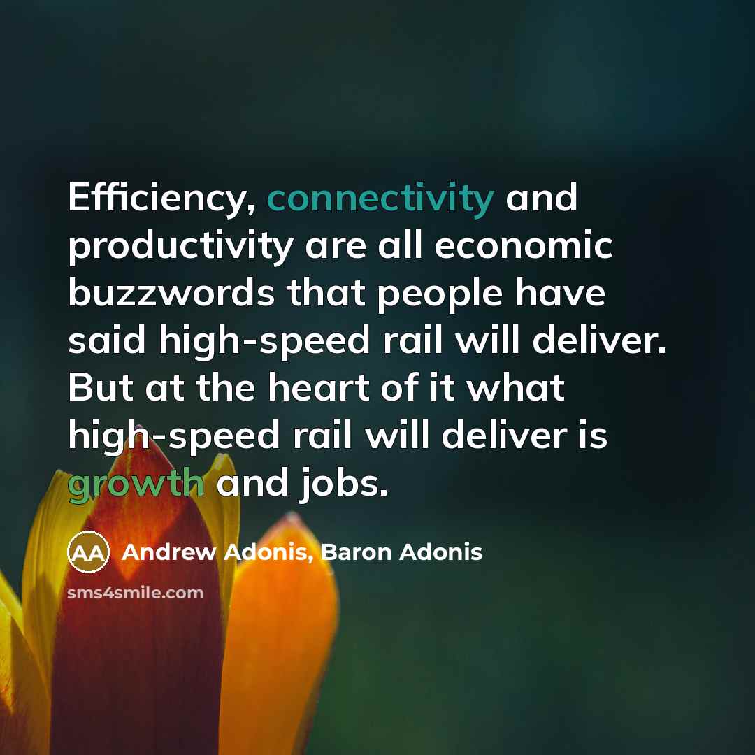 “Efficiency, connectivity and productivity are all economic buzzwords that people have said high-speed rail will deliver. But at the heart of it what high-speed rail will deliver is growth and jobs.” quote by Andrew Adonis, Baron Adonis