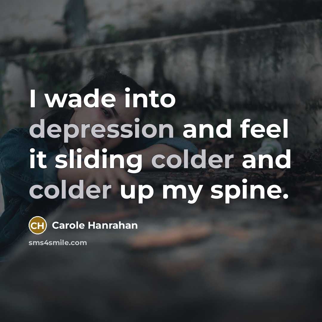 “I wade into depression and feel it sliding colder and colder up my spine.” quote by Carole Hanrahan