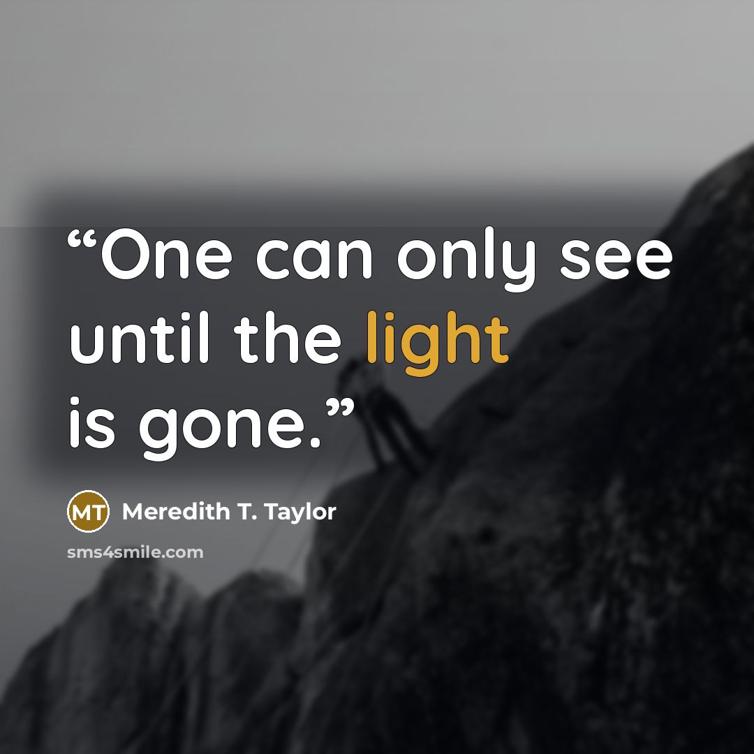 “One can only see until the light is gone.” quote by Meredith T. Taylor