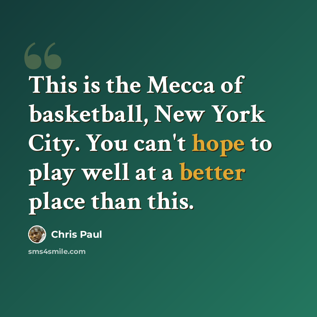 “This is the Mecca of basketball, New York City. You can't hope to play well at a better place than this.” quote by Chris Paul