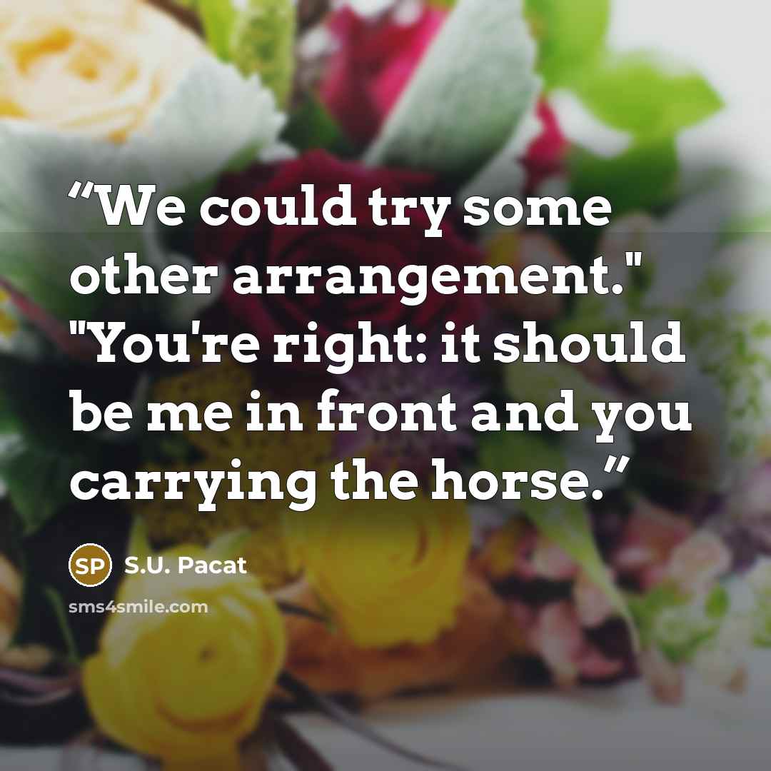 “We could try some other arrangement." "You're right: it should be me in front and you carrying the horse.” quote by S.U. Pacat