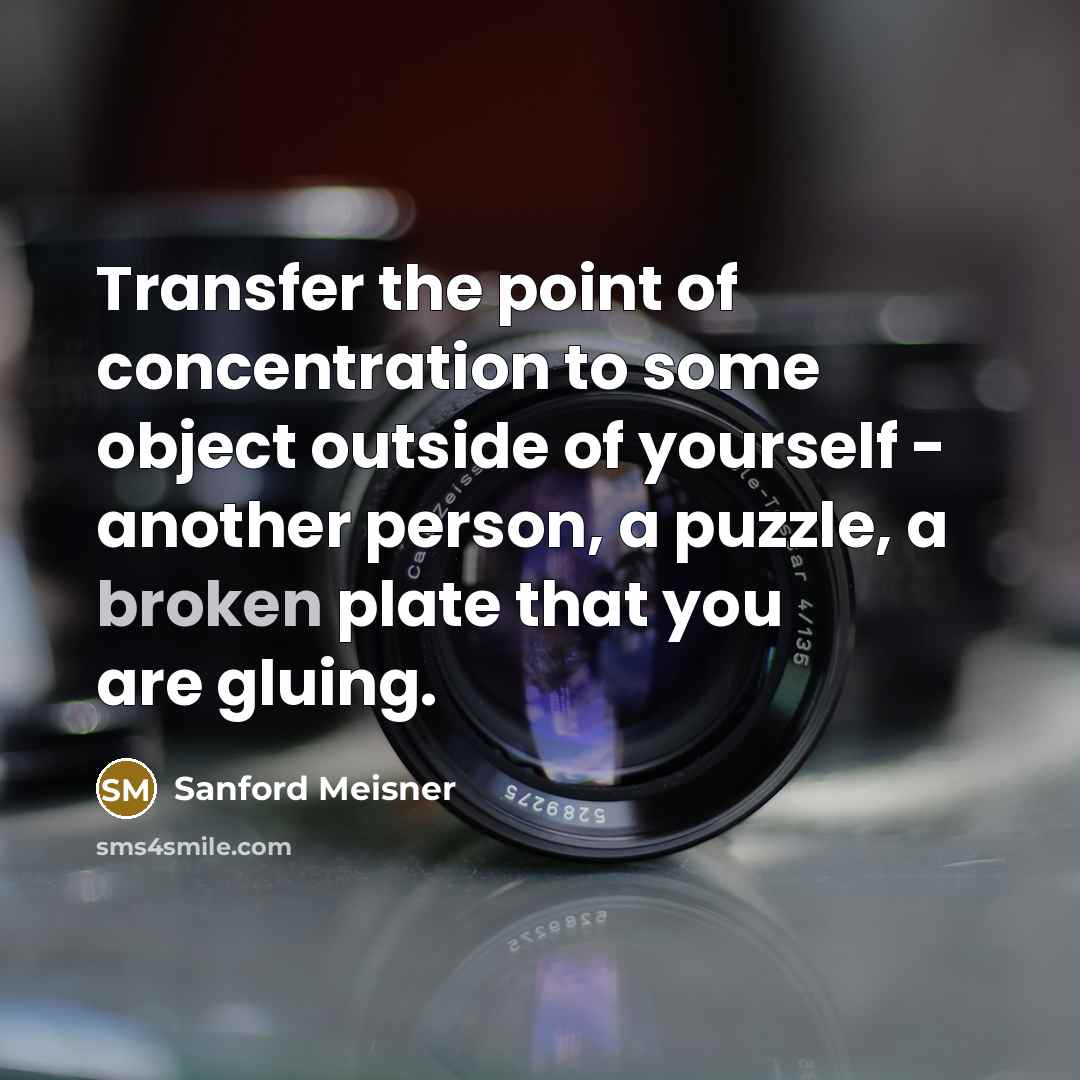 “Transfer the point of concentration to some object outside of yourself - another person, a puzzle, a broken plate that you are gluing.” quote by Sanford Meisner