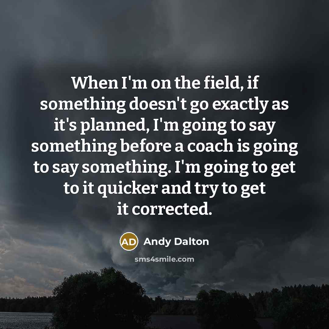 “When I'm on the field, if something doesn't go exactly as it's planned, I'm going to say something before a coach is going to say something. I'm going to get to it quicker and try to get it corrected.” quote by Andy Dalton