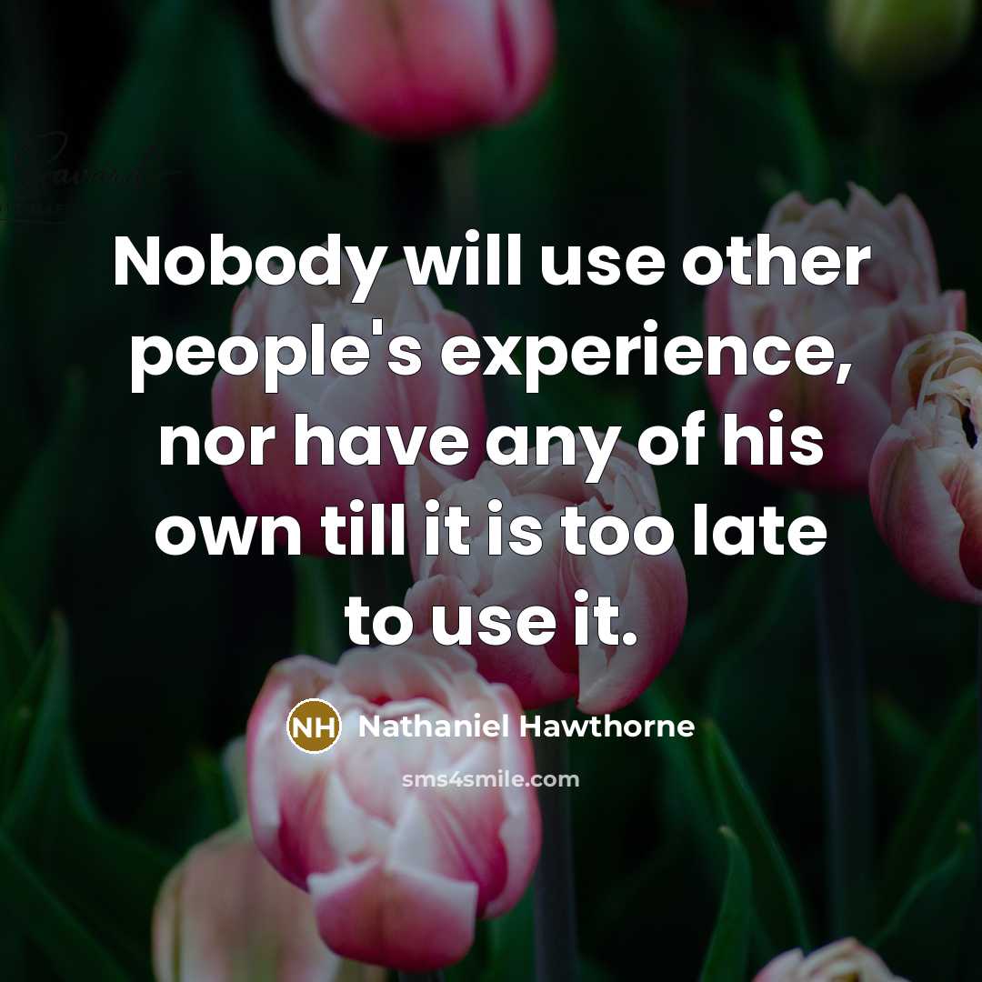 “Nobody will use other people's experience, nor have any of his own till it is too late to use it.” quote by Nathaniel Hawthorne