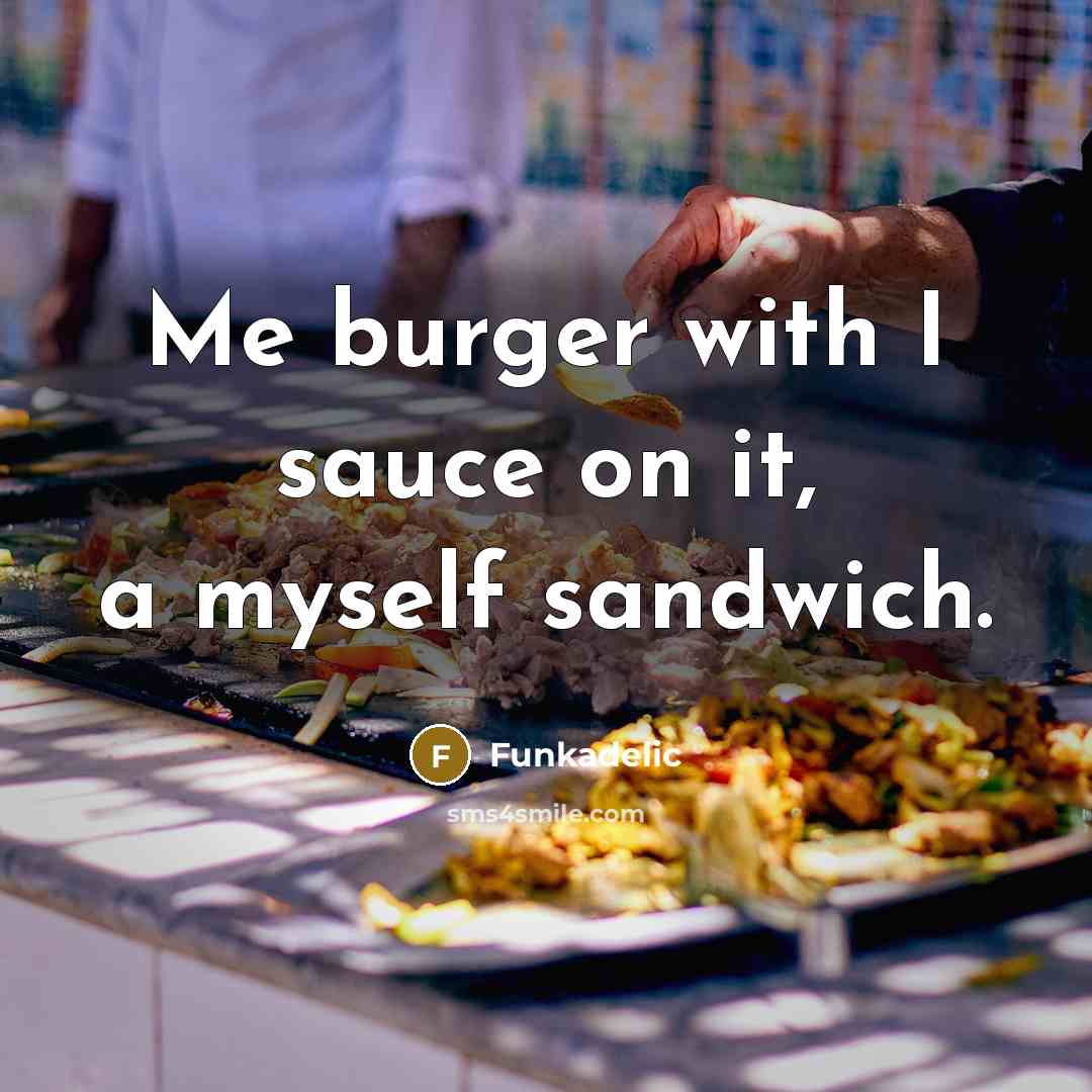 “Me burger with I sauce on it, a myself sandwich.” quote by Funkadelic