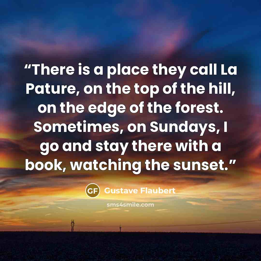 “There is a place they call La Pature, on the top of the hill, on the edge of the forest. Sometimes, on Sundays, I go and stay there with a book, watching the sunset.” quote by Gustave Flaubert