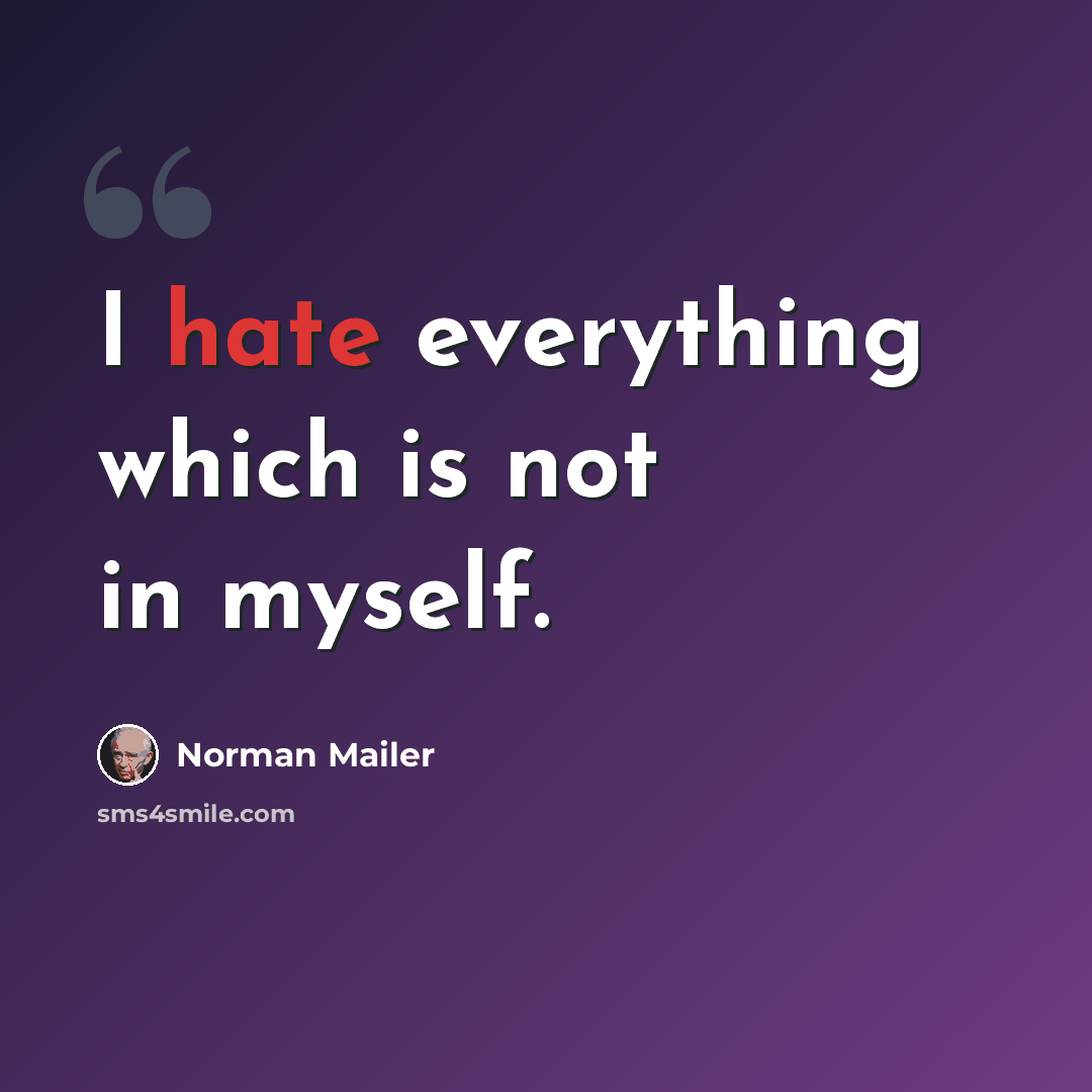 “I hate everything which is not in myself.” quote by Norman Mailer
