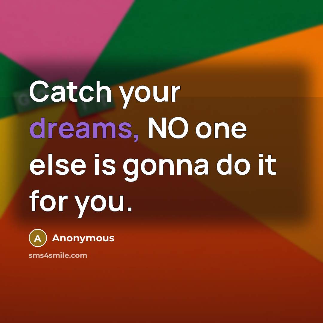 “Catch your dreams, NO one else is gonna do it for you.” quote by Anonymous