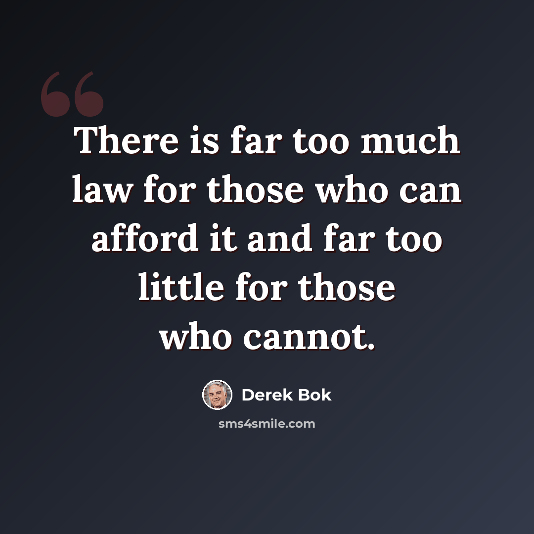 “There is far too much law for those who can afford it and far too little for those who cannot.” quote by Derek Bok