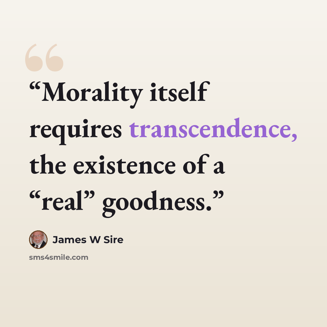 “Morality itself requires transcendence, the existence of a “real” goodness.” quote by James W Sire