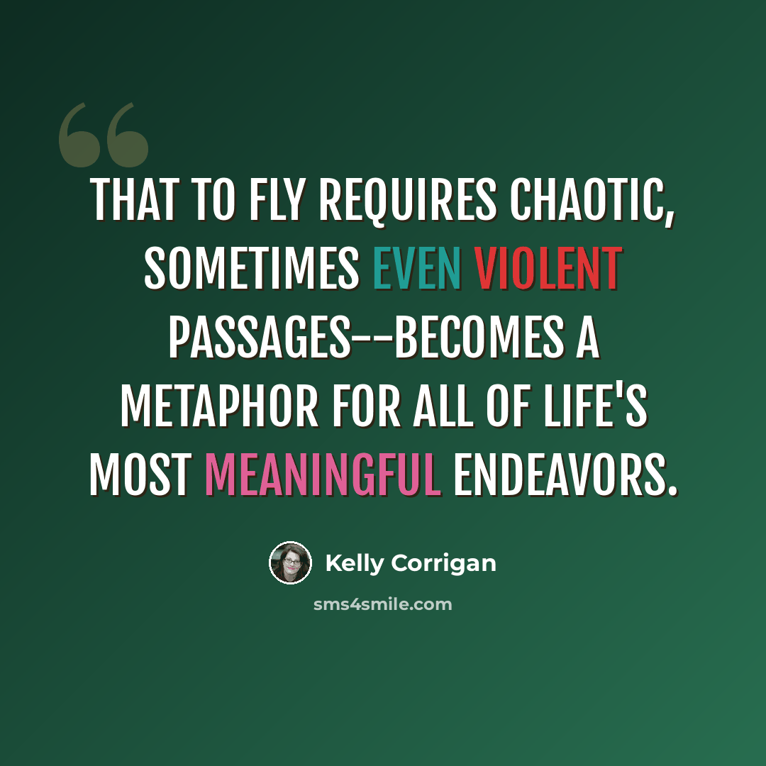 “That to fly requires chaotic, sometimes even violent passages--becomes a metaphor for all of life's most meaningful endeavors.” quote by Kelly Corrigan