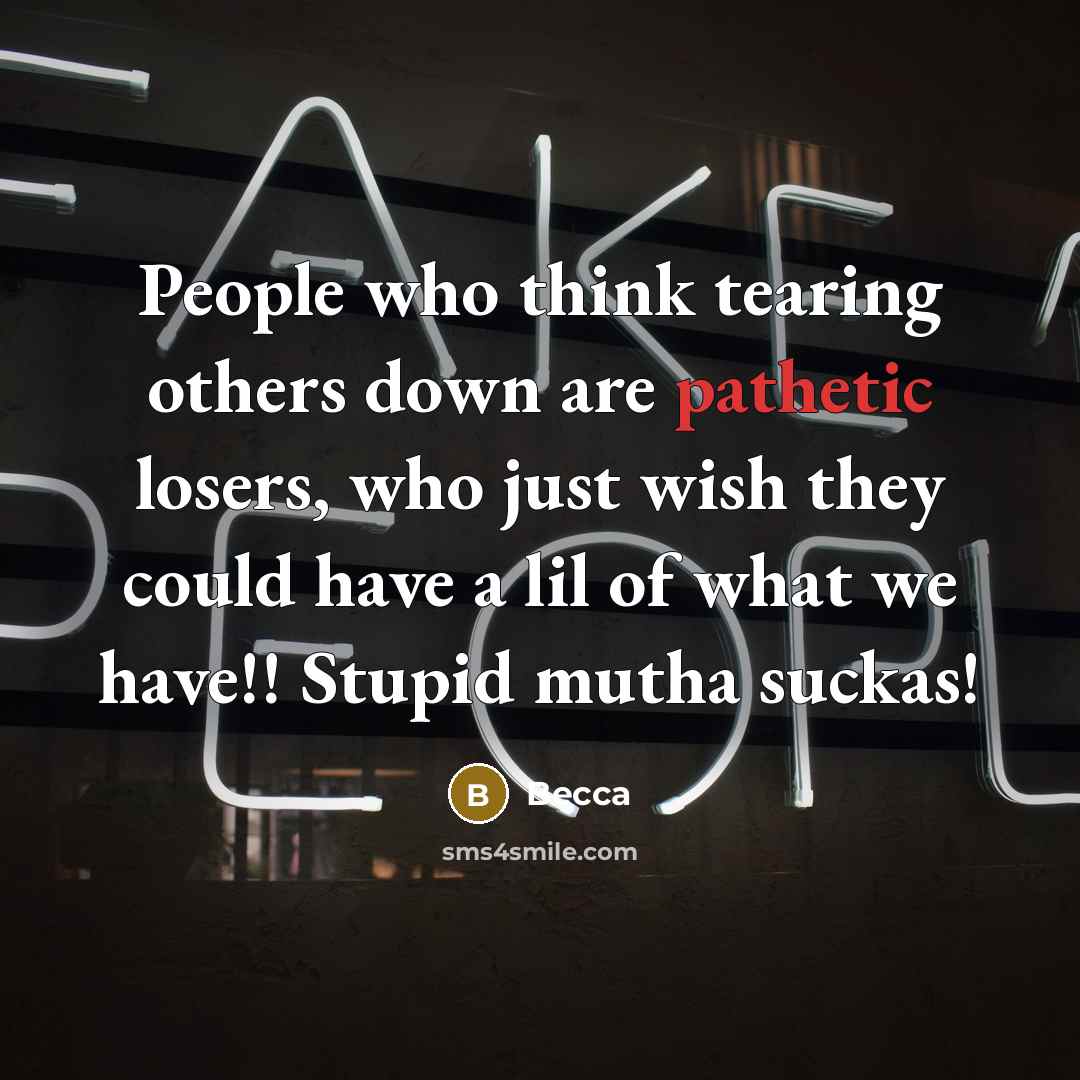 “People who think tearing others down are pathetic losers, who just wish they could have a lil of what we have!! Stupid mutha suckas!” quote by Becca